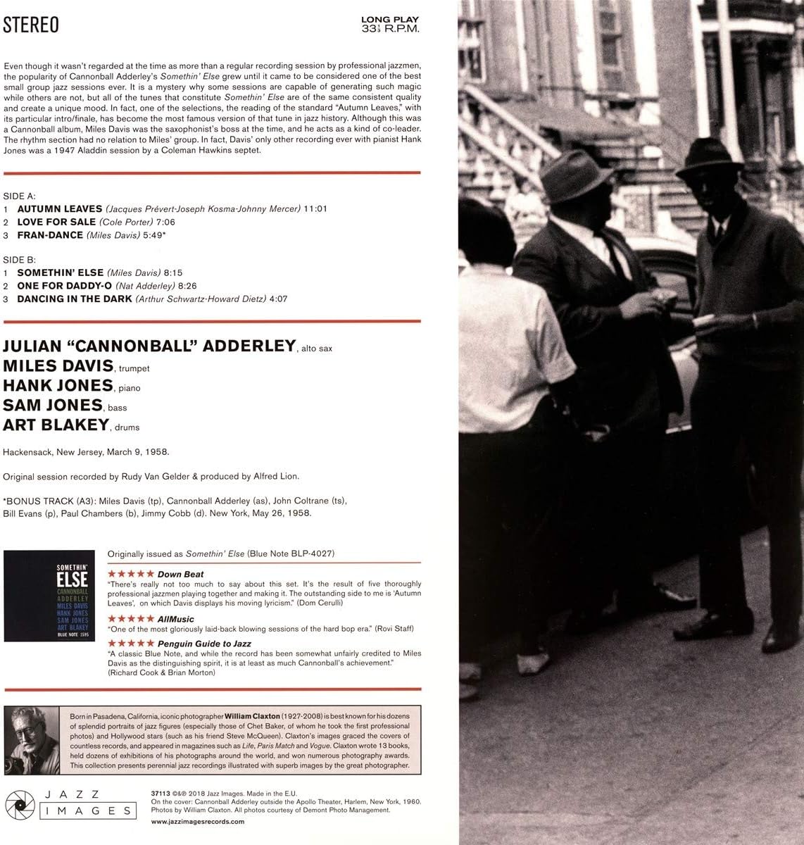 Album cover with jazz band members and text on a black and white photo background