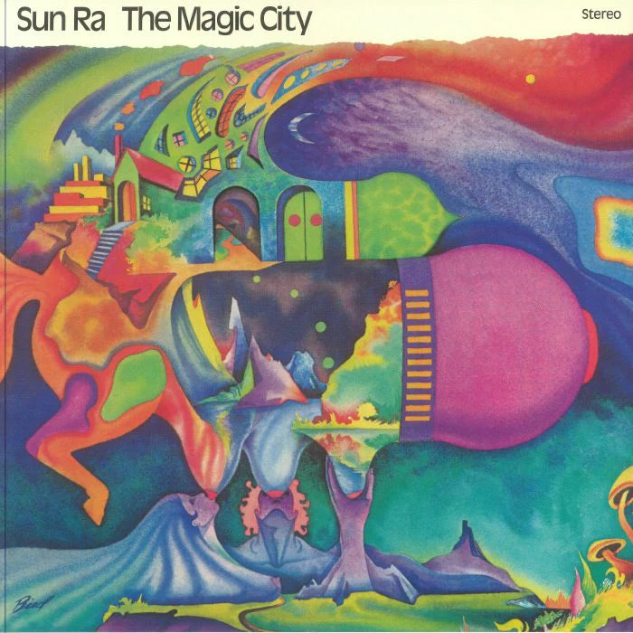 Album cover of 'The Magic City' by Sun Ra with colorful abstract design.