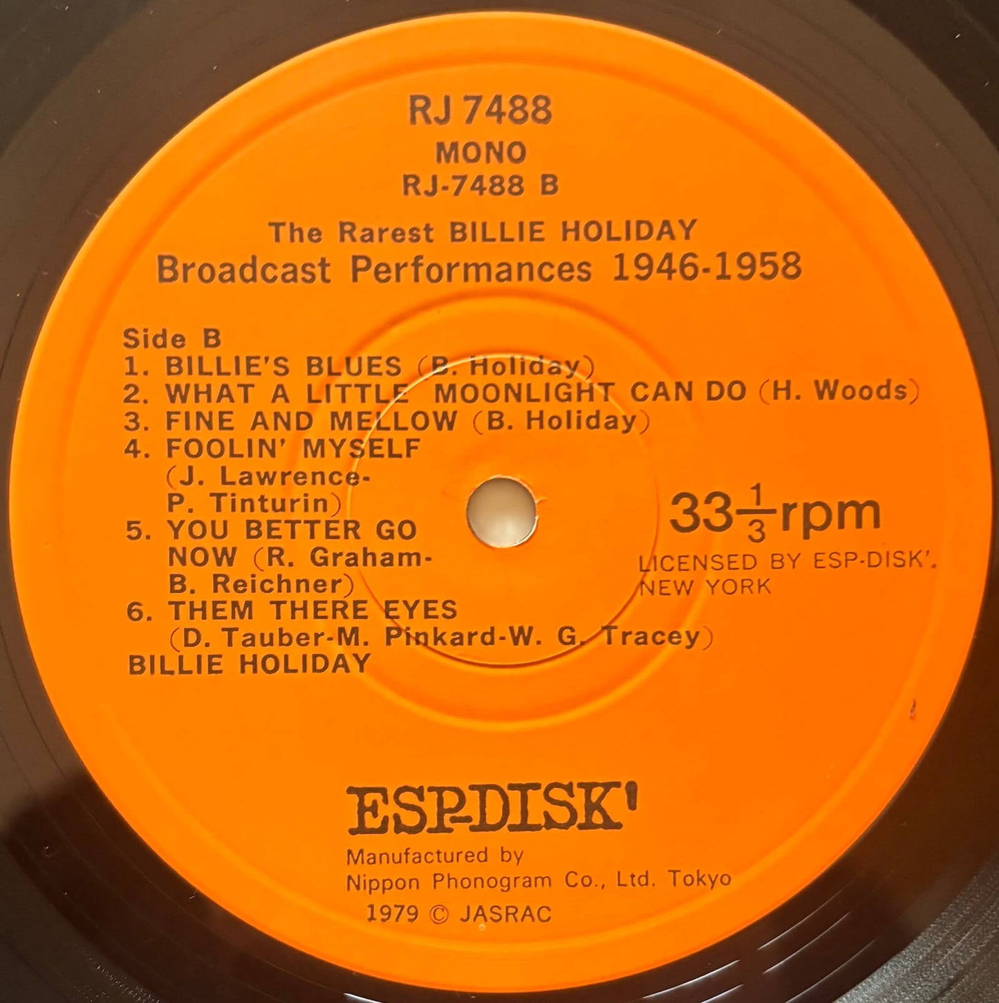 Billie Holiday - The Rarest Billie Holiday: Broadcast Performance 1946-1958 (1979 Japanese ESP-Disk' Vinyl LP)