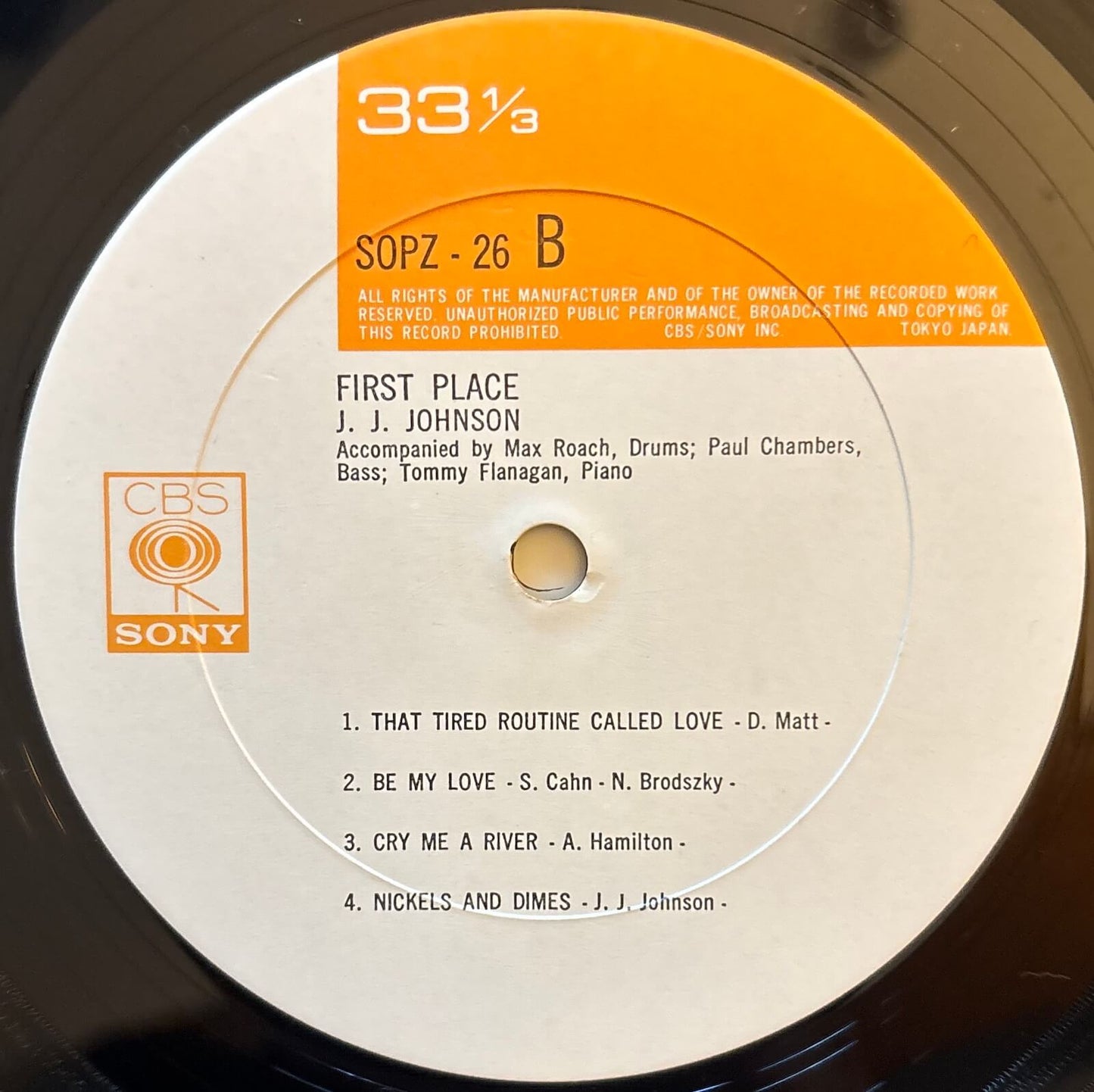 J.J. Johnson - First Place (1973 Japanese CBS/Sony Vinyl LP Mono)