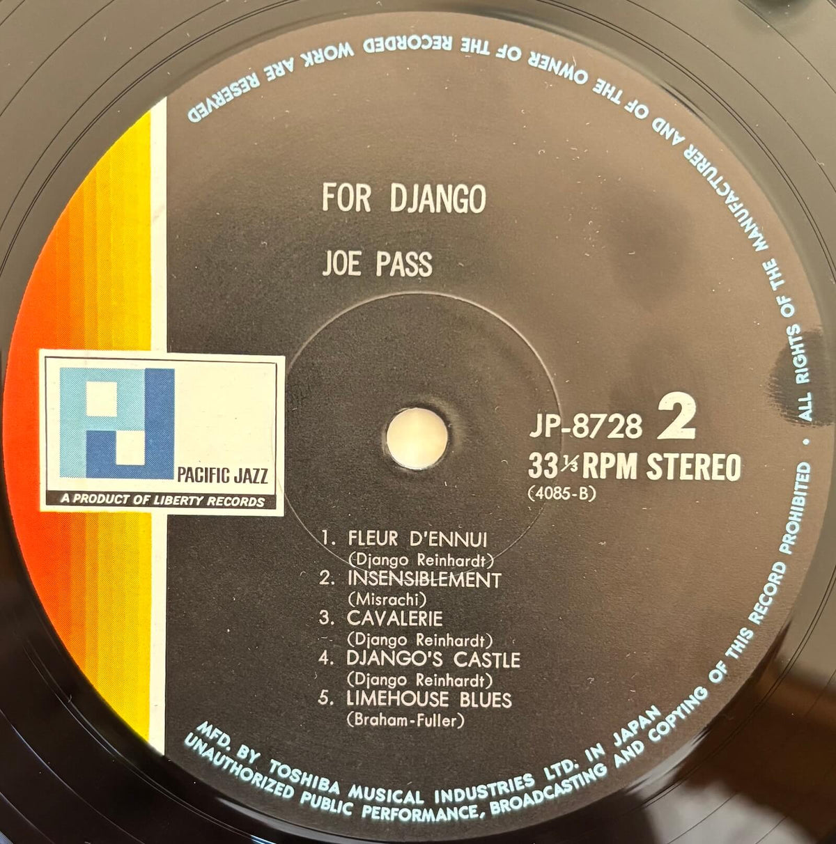 Joe Pass - For Django (Japanese Pacific Jazz Stereo Vinyl LP)