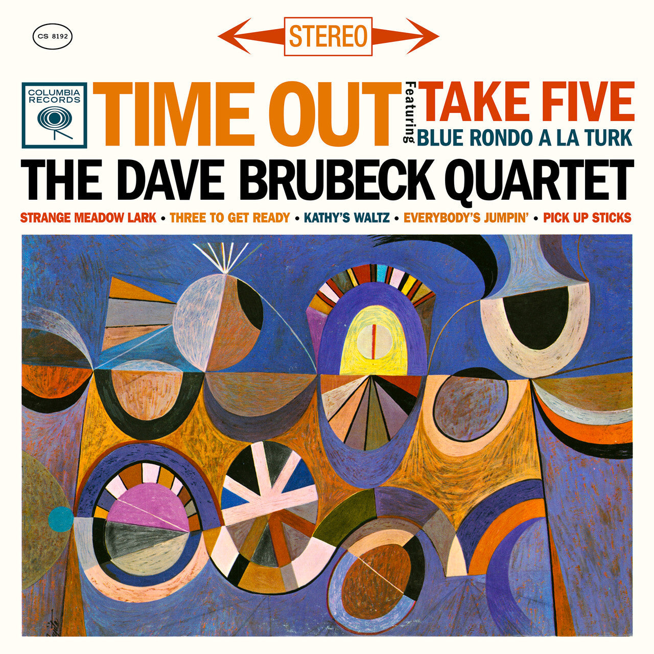 Album cover of The Dave Brubeck Quartet's 'Time Out' with abstract design and text.