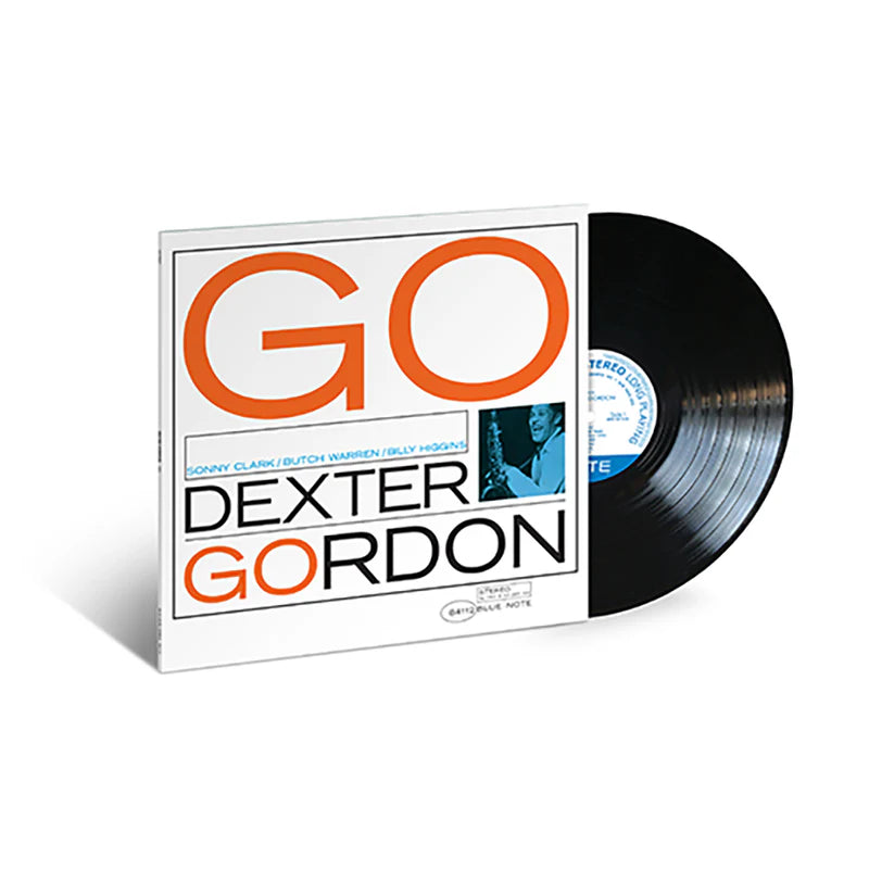Vinyl record with cover featuring 'GO Dexter Gordon' on a white background