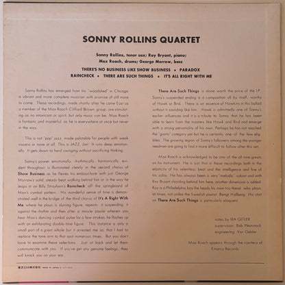 Back cover of a Sonny Rollins Quartet album with text and design elements.