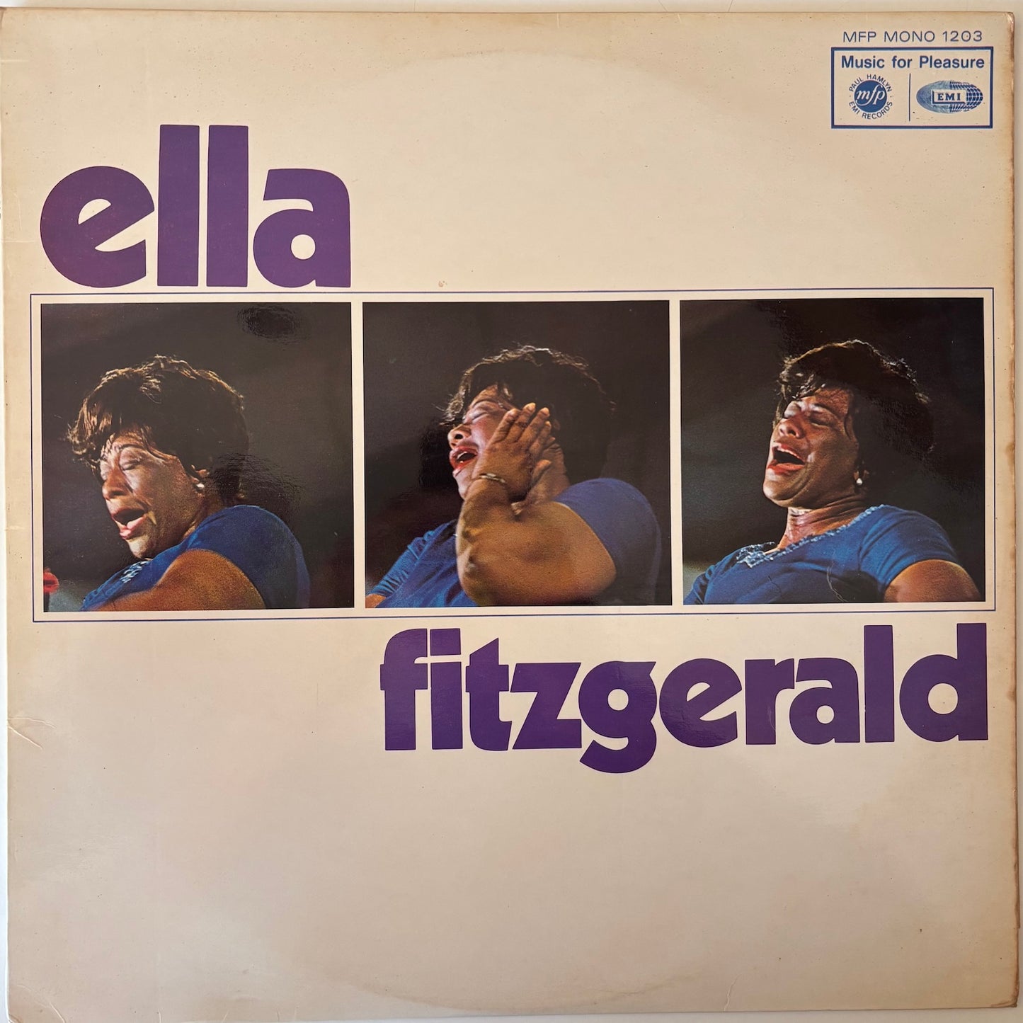 Album cover of 'ella fitzgerald' with three images of the artist singing.