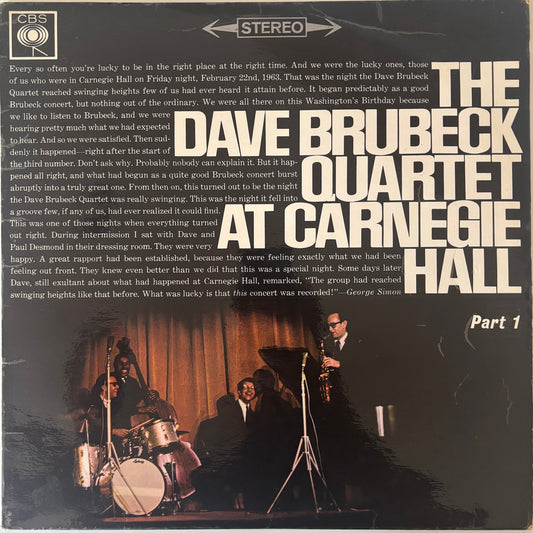 Album cover of 'The Dave Brubeck Quartet at Carnegie Hall' vinyl LP.