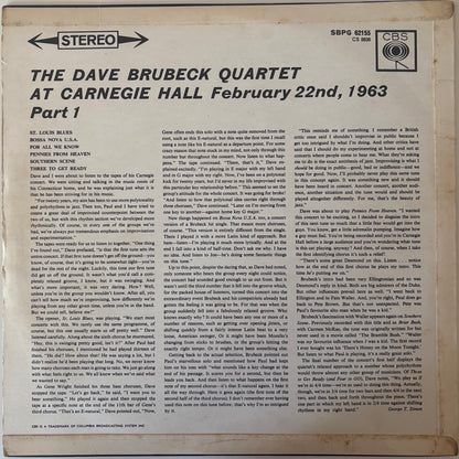 Back cover of a Dave Brubeck Quartet album from 1963 featuring text and logos.