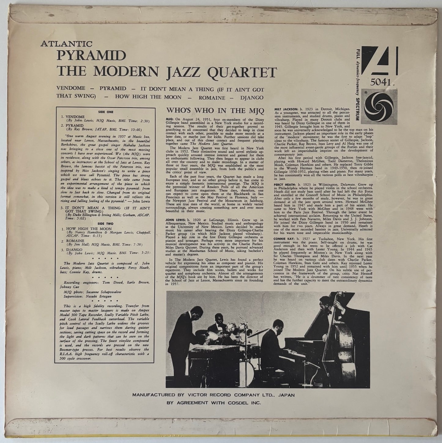 Back cover of Pyramid album by The Modern Jazz Quartet vinyl LP
