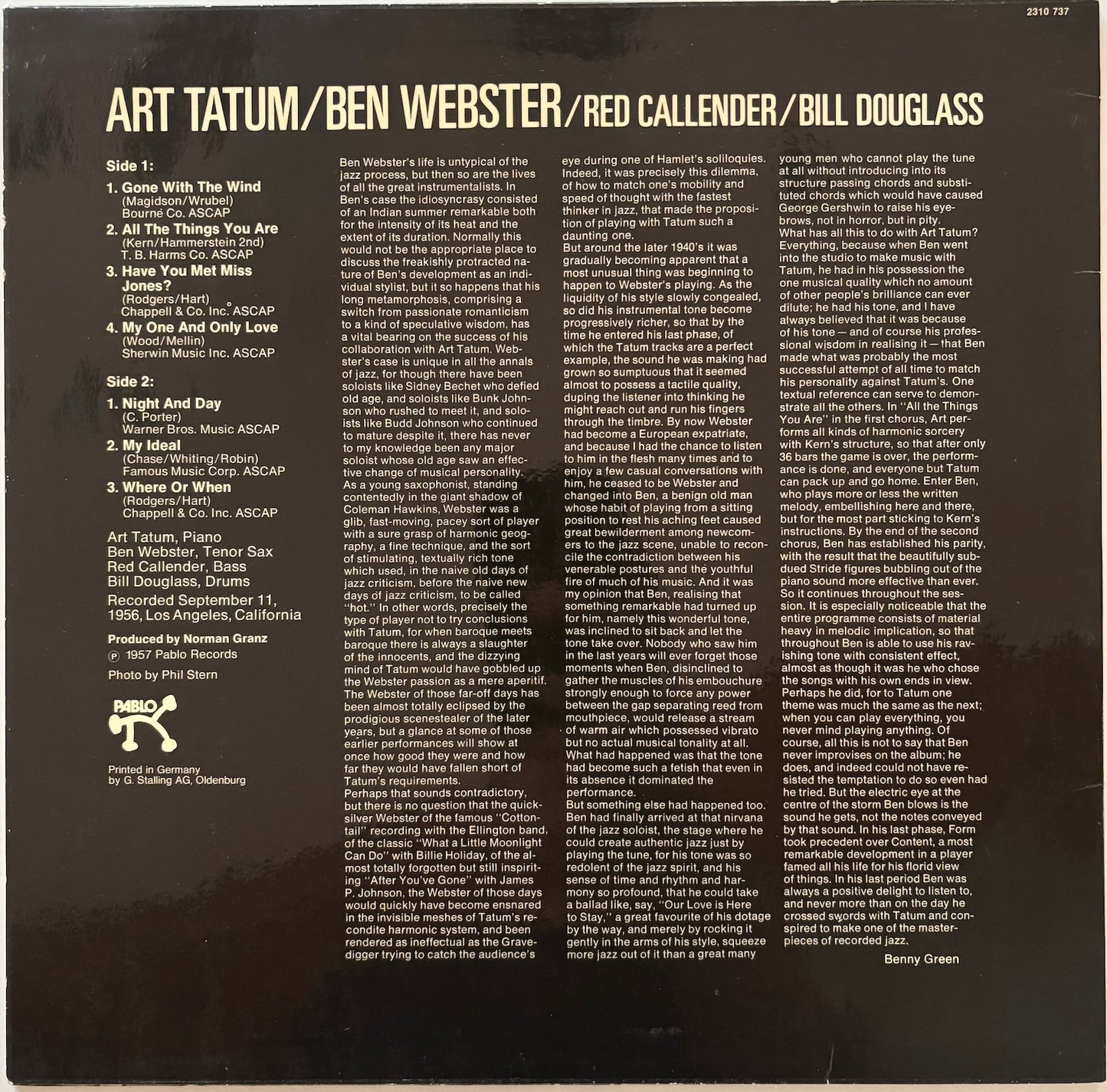 Back cover of a vinyl record featuring a list of songs and credits.