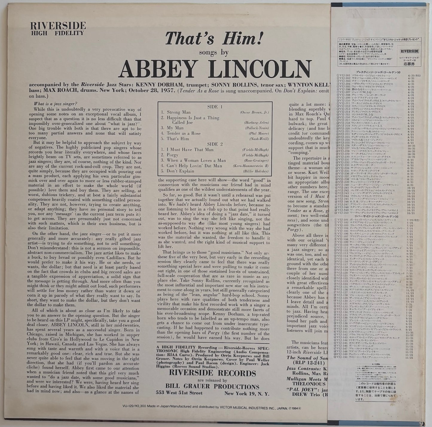 Back cover of Abbey Lincoln album 'That's Him'