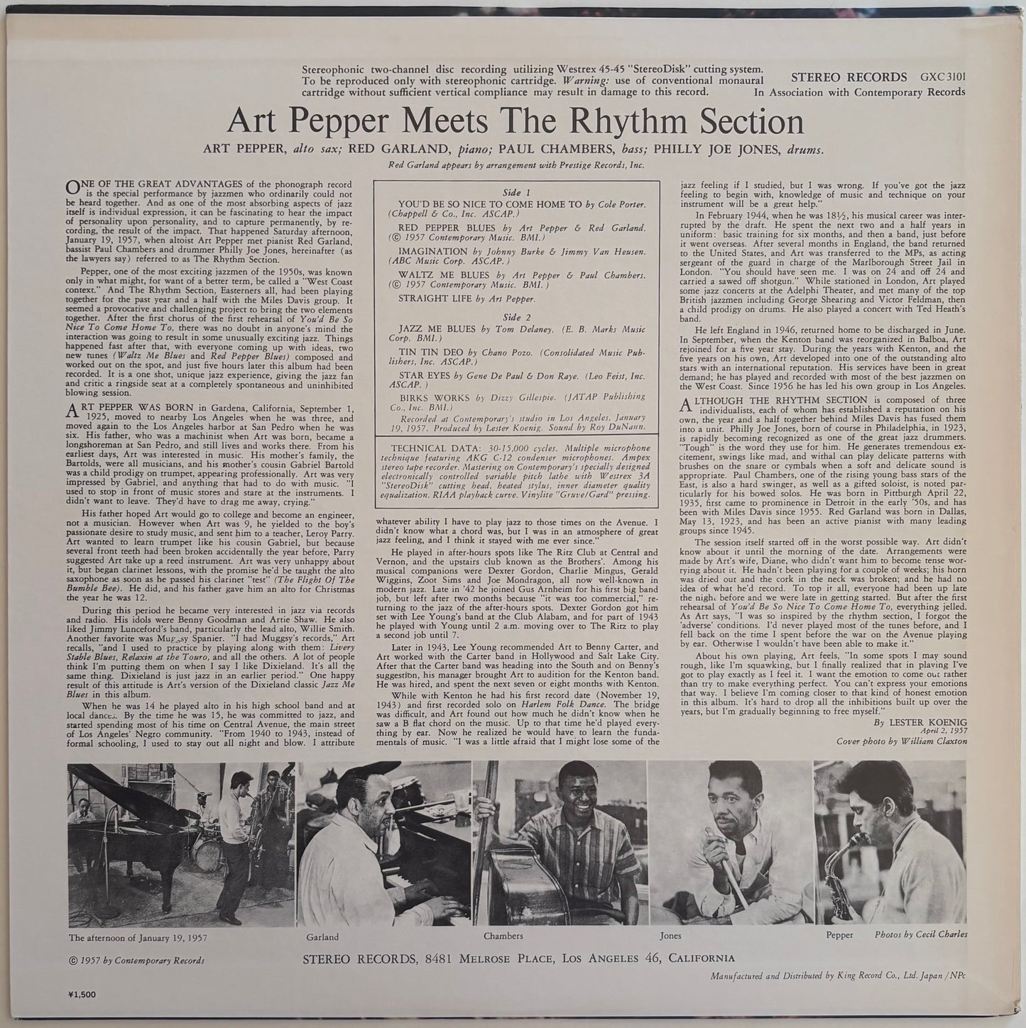 Back cover of album Art Pepper Meets The Rhythm Section.