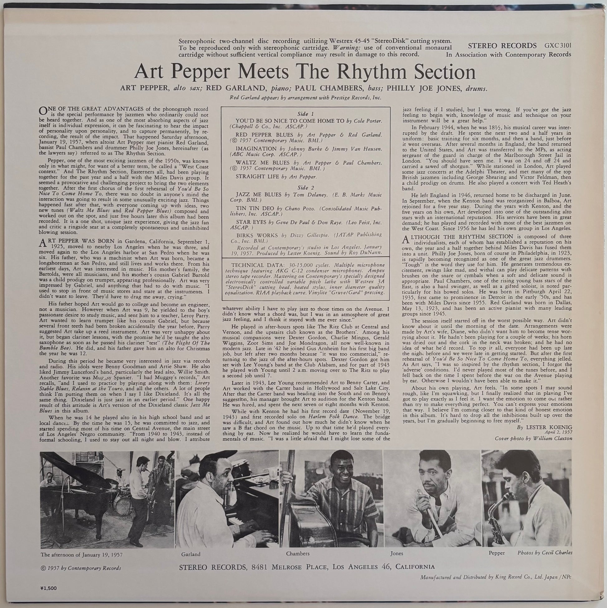 Back cover of album Art Pepper Meets The Rhythm Section.