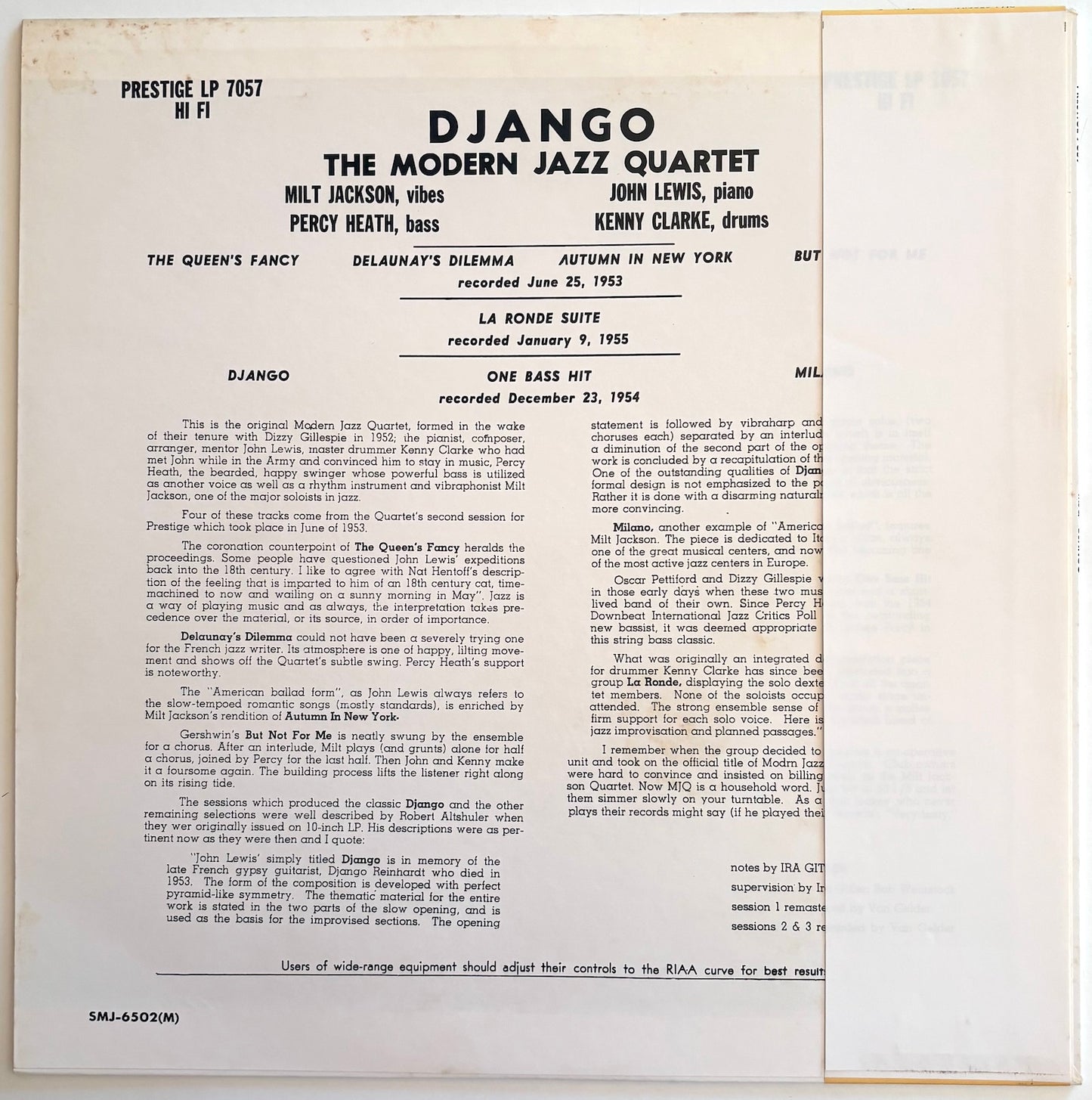 Back cover of album 'Django' by The Modern Jazz Quartet.