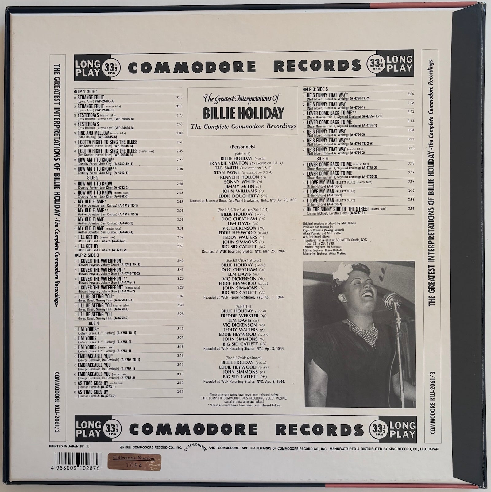Back cover of Complete Commodore Recordings by Billie Holiday
