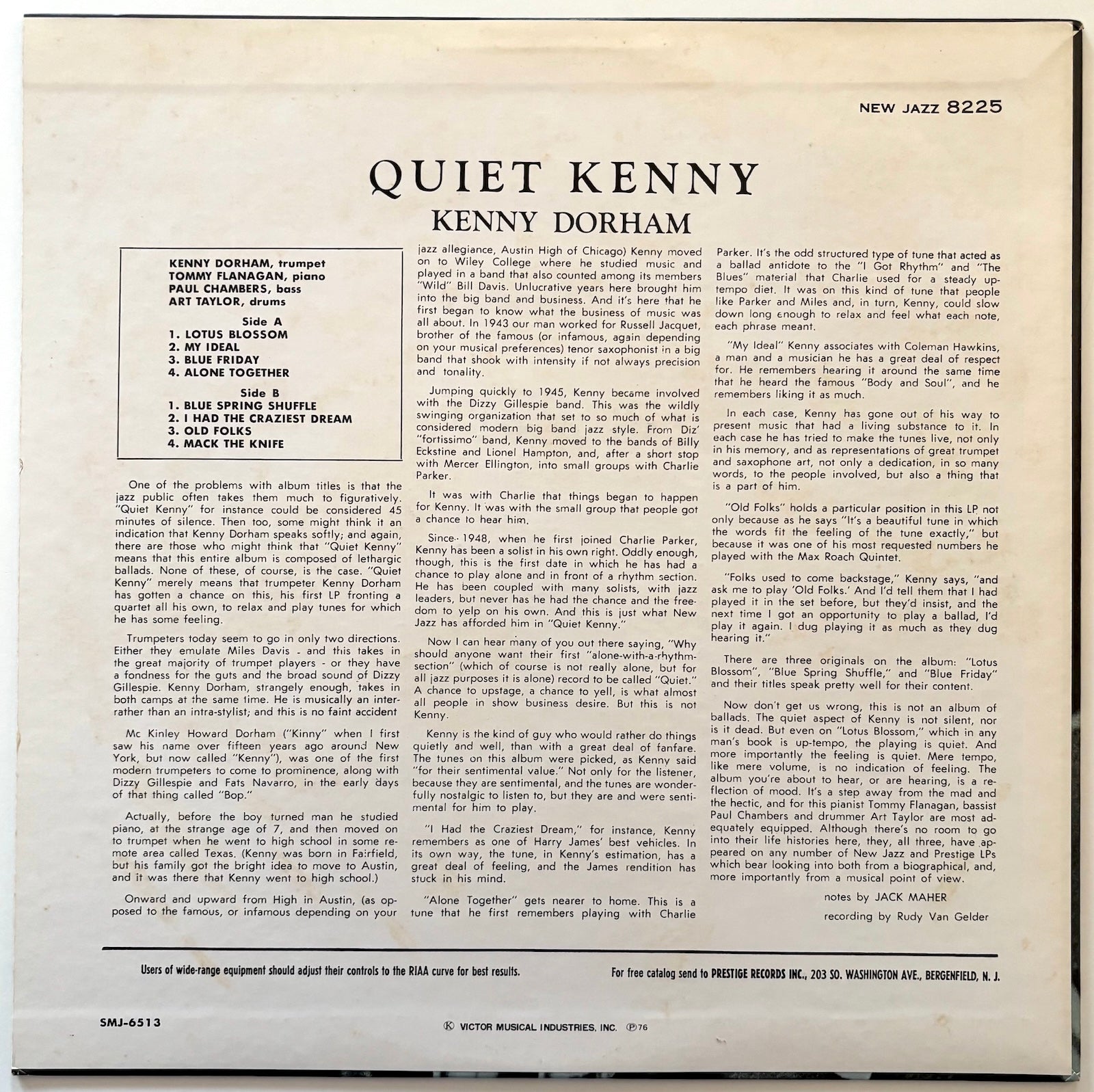 Back cover of Quiet Kenny album by Kenny Dorham