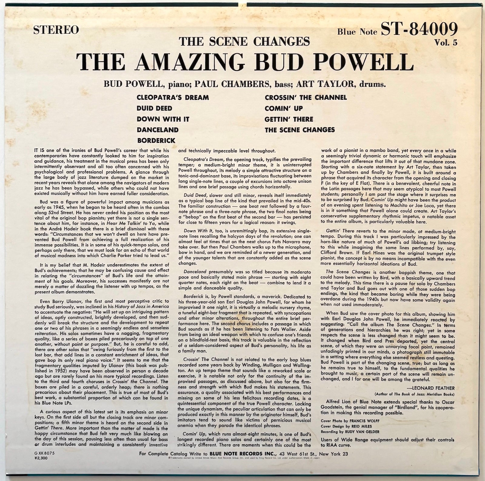 Back cover of Bud Powell - 'The Scene Changes - The Amazing Bud Powell, Vol. 5' on Blue Note Records.