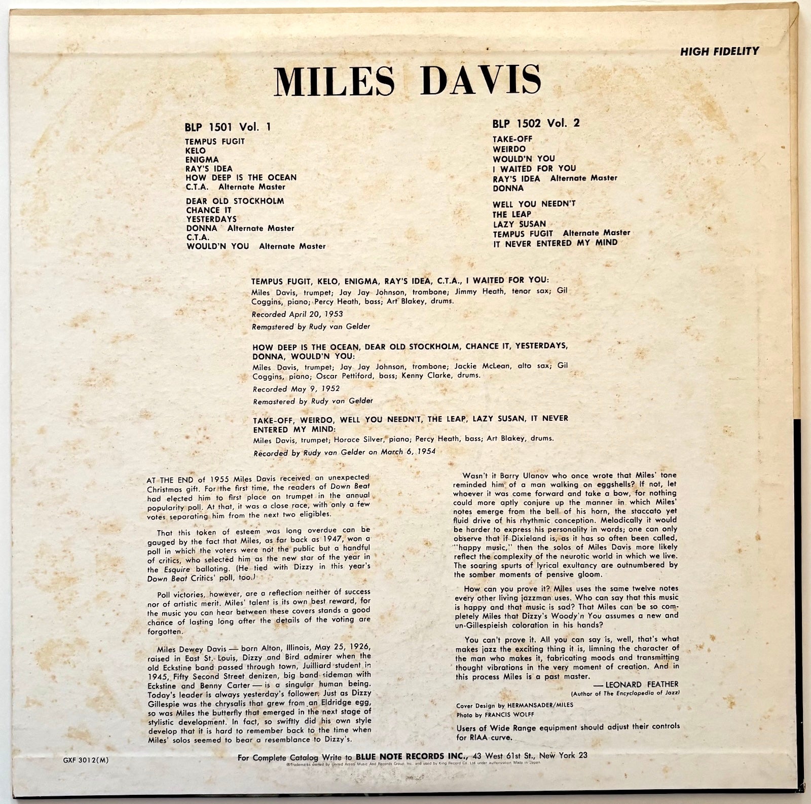 Back cover of Miles Davis Vol. 2 