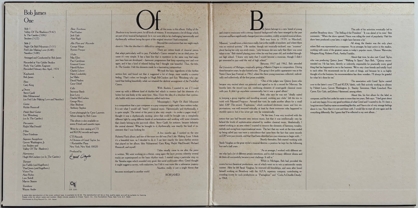 Inside gatefold sleeve of album 'One' by Bob James