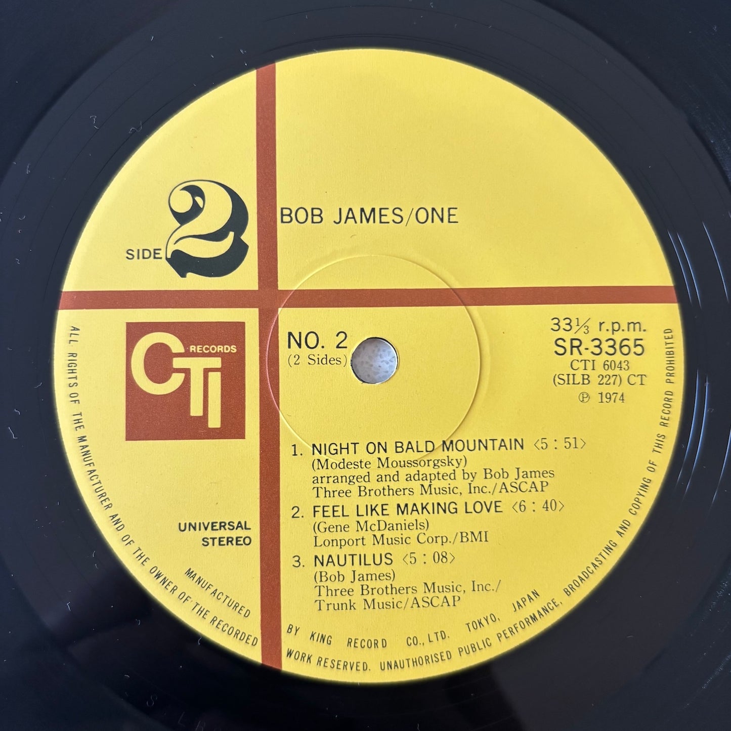 Record label of Bob James' 'One' album with CTI Records branding.