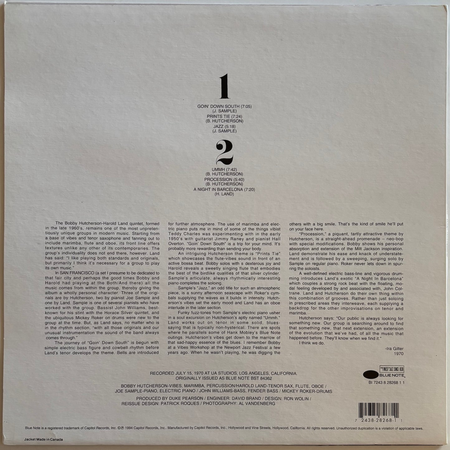 Back cover of Bobby Hutcherson's San Francisco vinyl LP