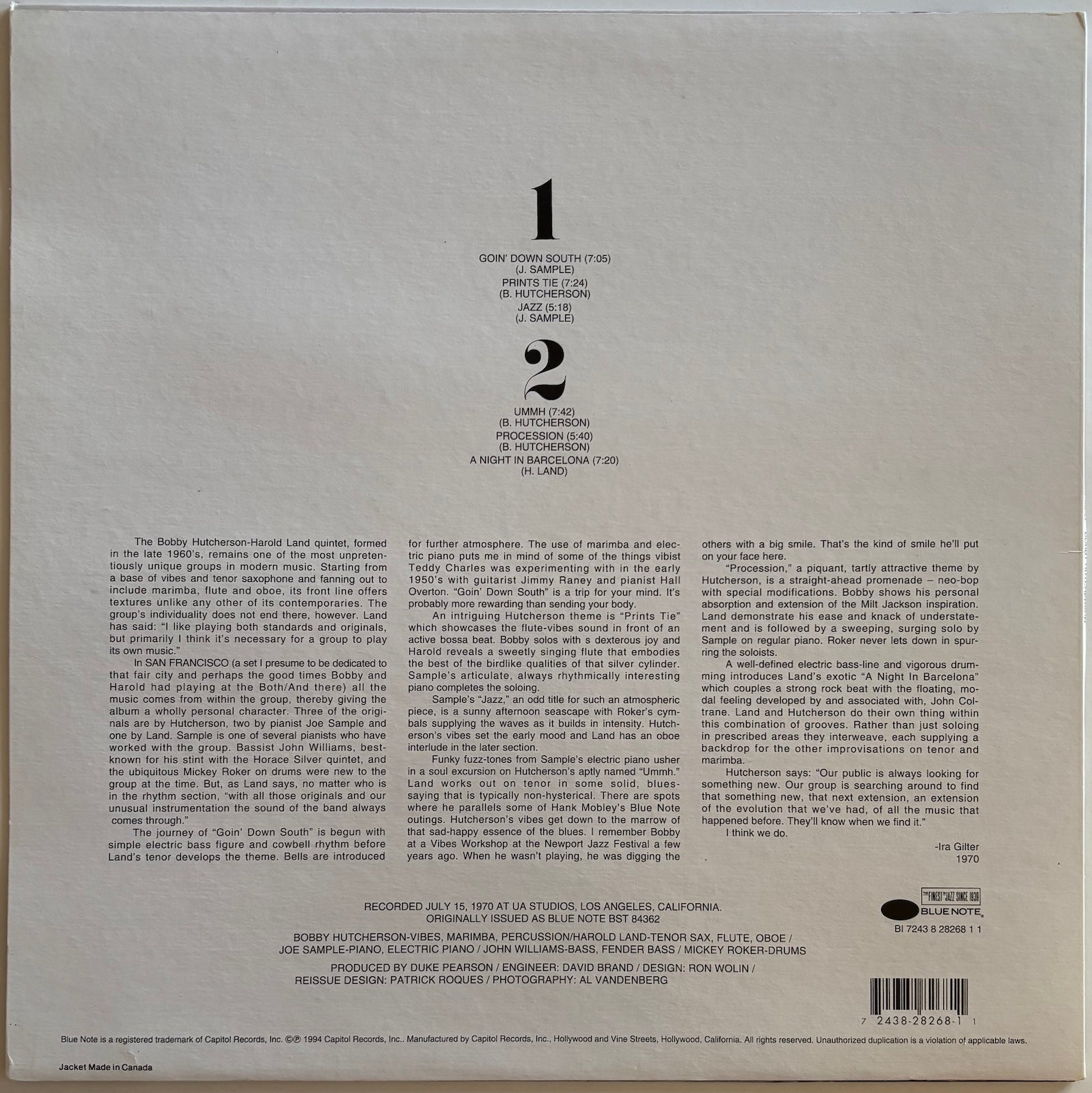 Back cover of Bobby Hutcherson's San Francisco vinyl LP