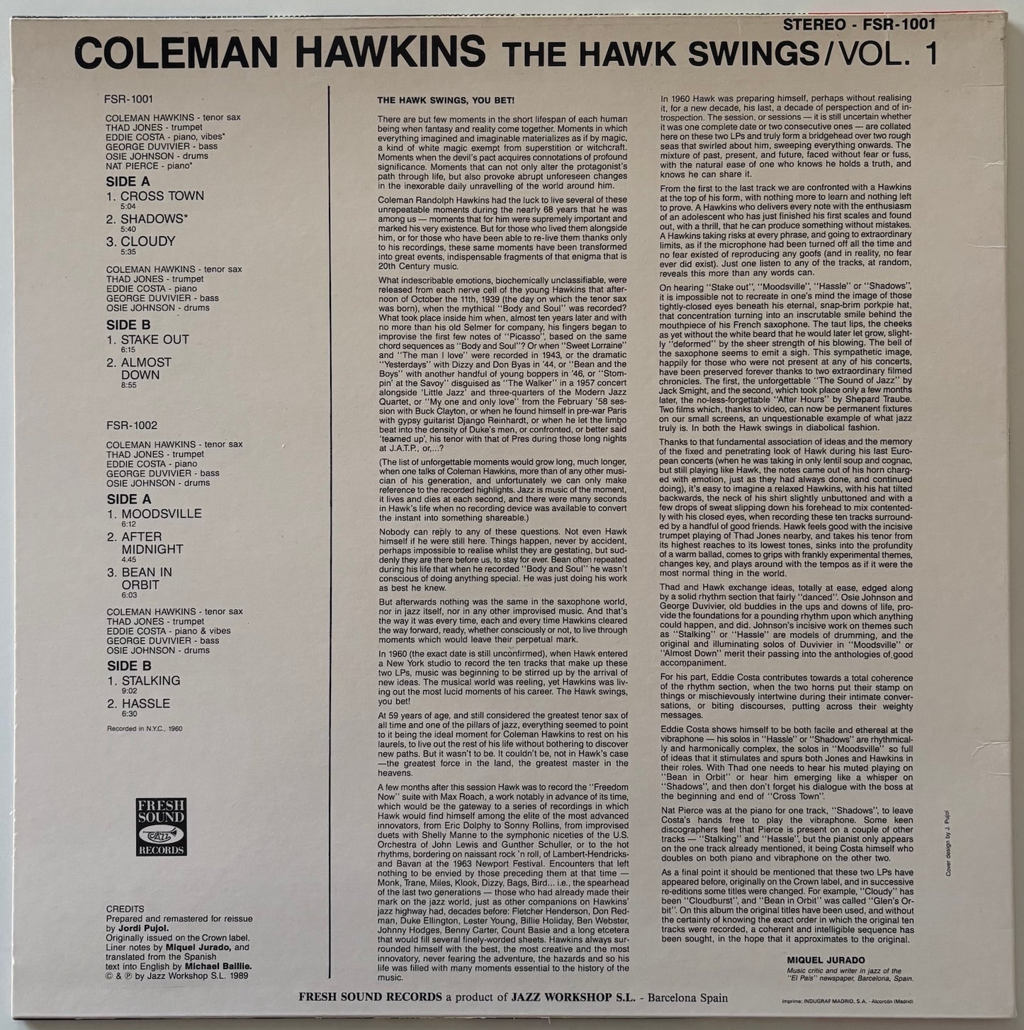 Coleman Hawkins - The Hawk Swings Vol. 1 (Spanish Fresh Sound Vinyl LP)