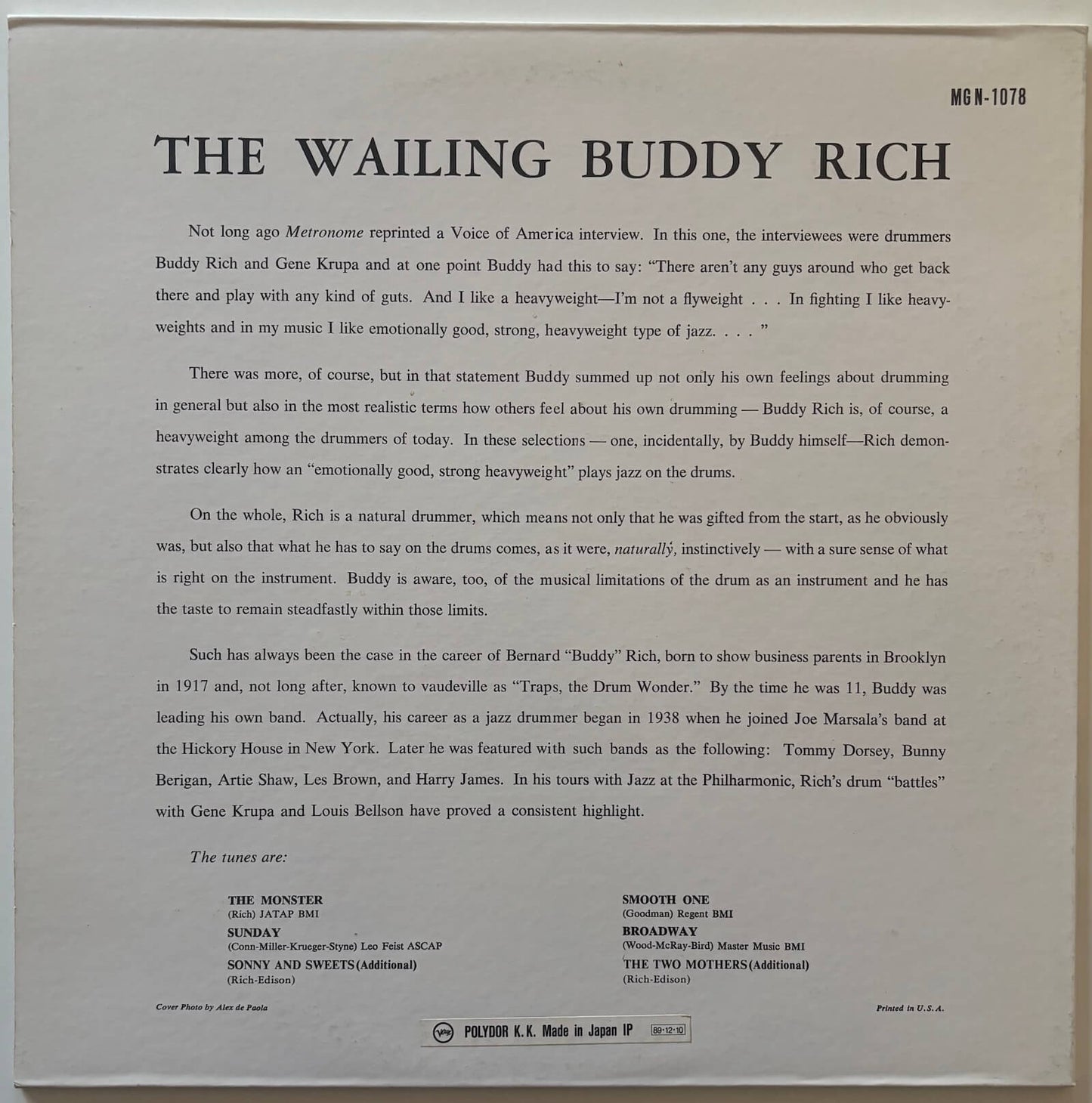 Buddy Rich - The Wailing Buddy Rich (1989 Japanese Verve Vinyl LP Mono)