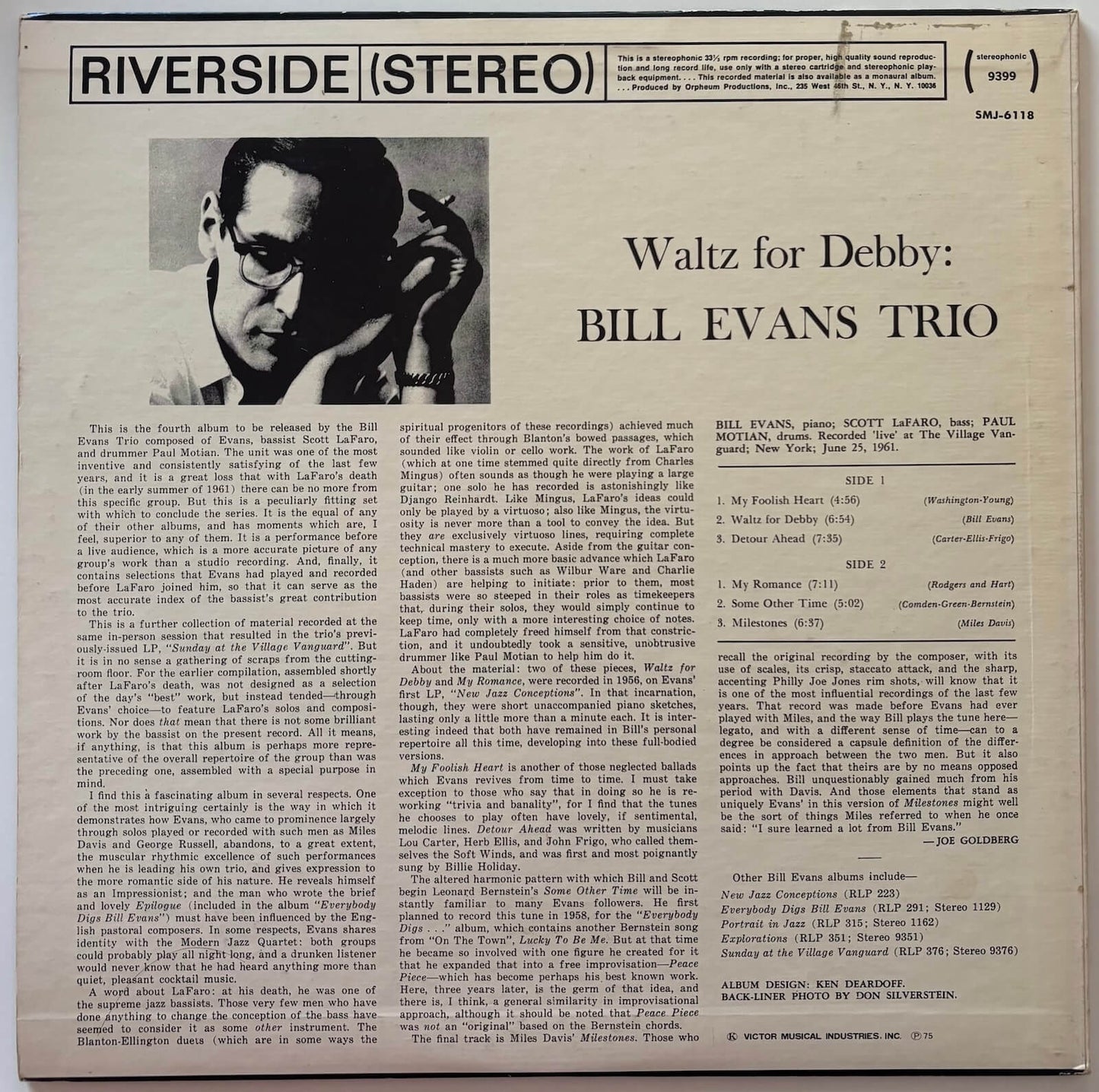 Bill Evans Trio - Waltz For Debby (1975 Japanese Riverside Vinyl LP)