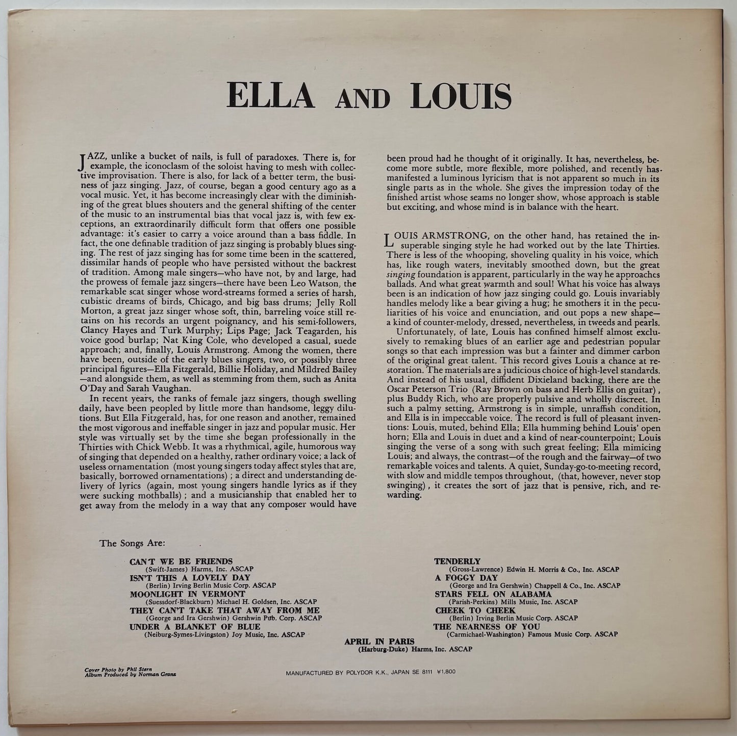 Ella Fitzgerald & Louis Armstrong - Ella And Louis (1981 Japanese Verve Mono LP)