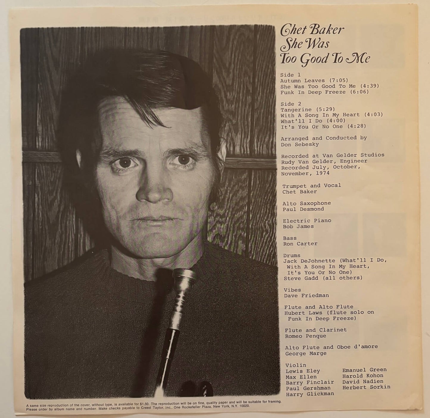 Chet Baker - She Was Too Good To Me (1978 Japanese CTI Limited Edition LP)