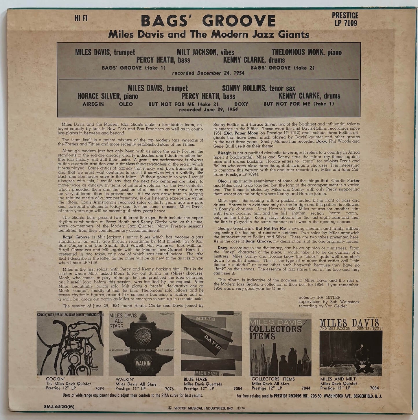 Miles Davis - Bags' Groove (1976 Japanese Prestige Mono Vinyl LP)