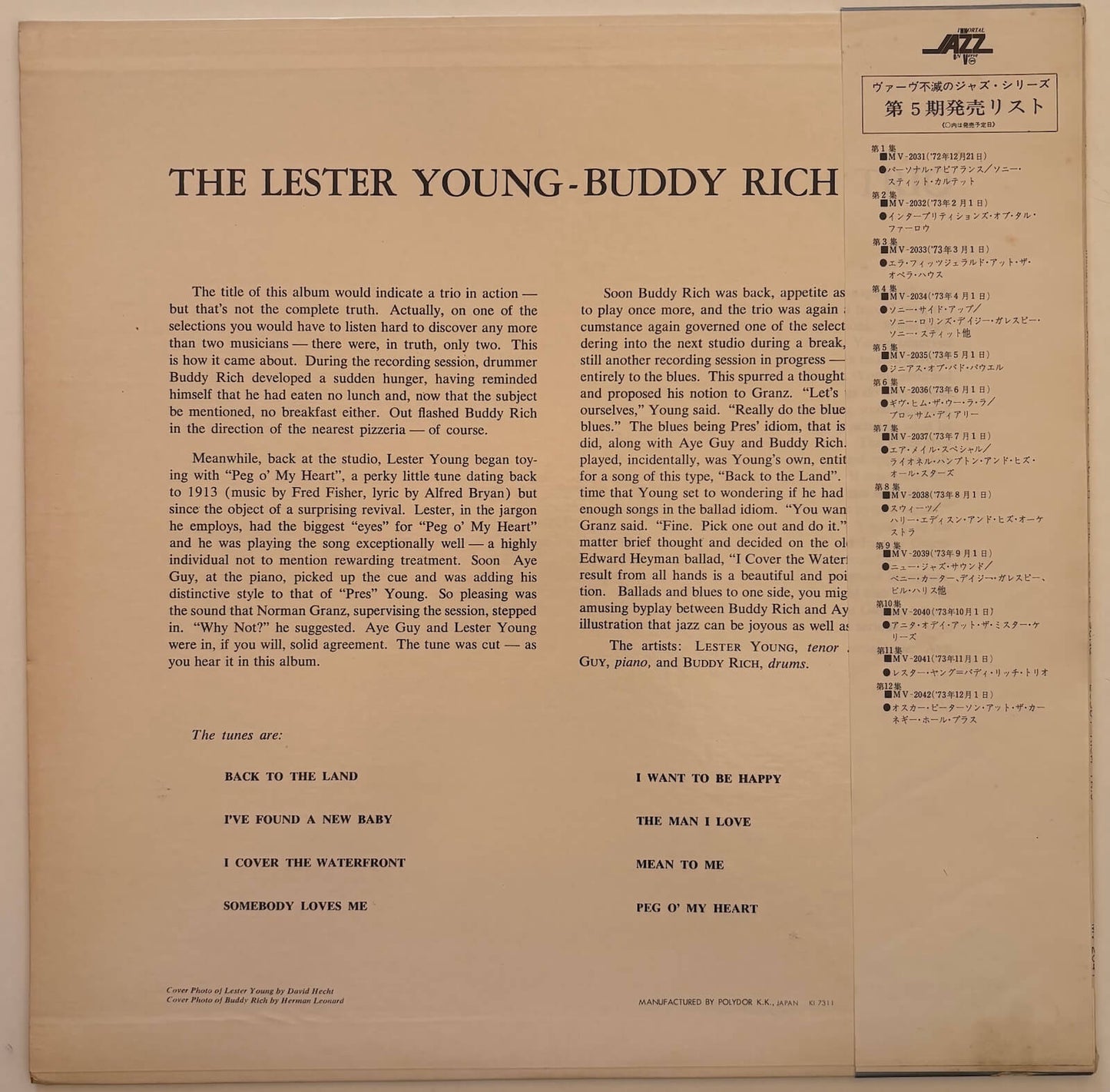 Lester Young Buddy Rich Trio (1973 Japanese Verve Immortal Jazz Mono LP)