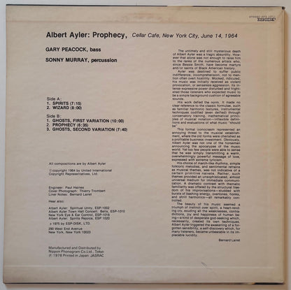 Albert Ayler - Prophecy (1978 Japanese ESP-Disk' Mono Vinyl LP)