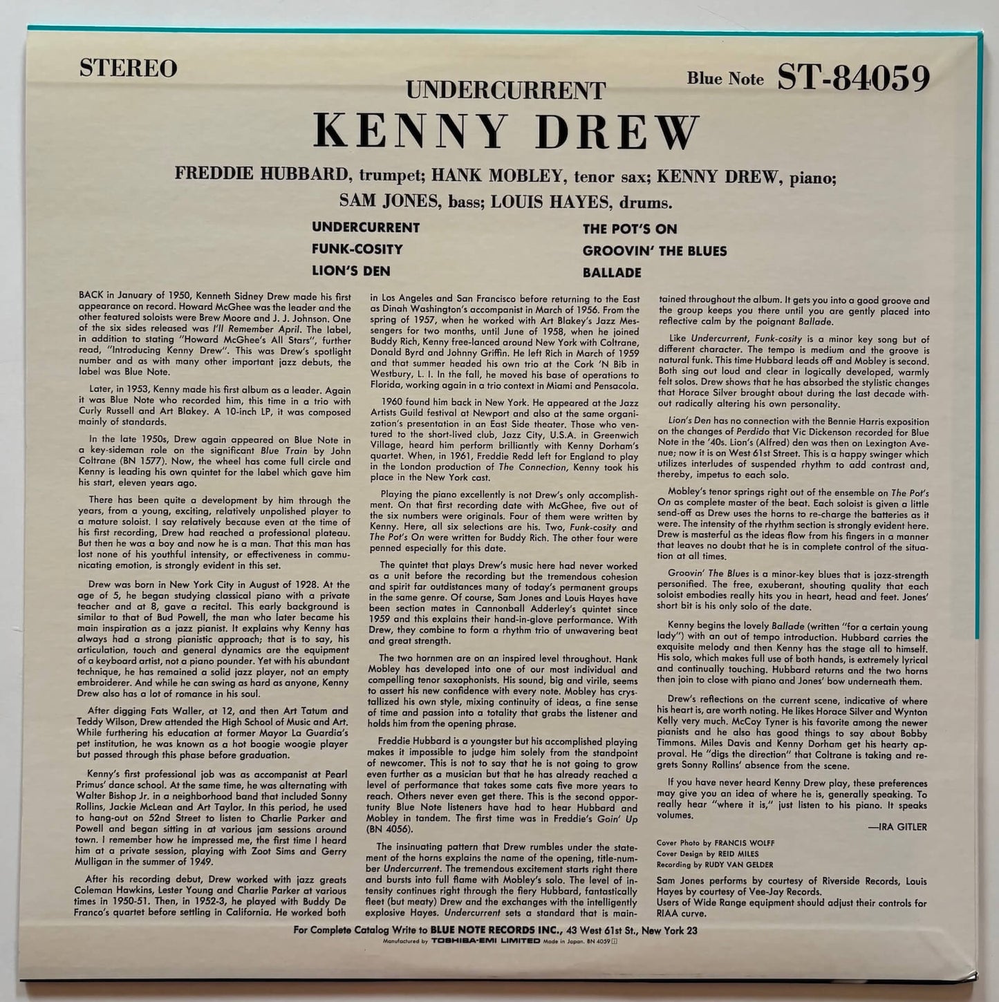 Kenny Drew - Undercurrent (1989 Japanese Blue Note Stereo LP Limited Edition)