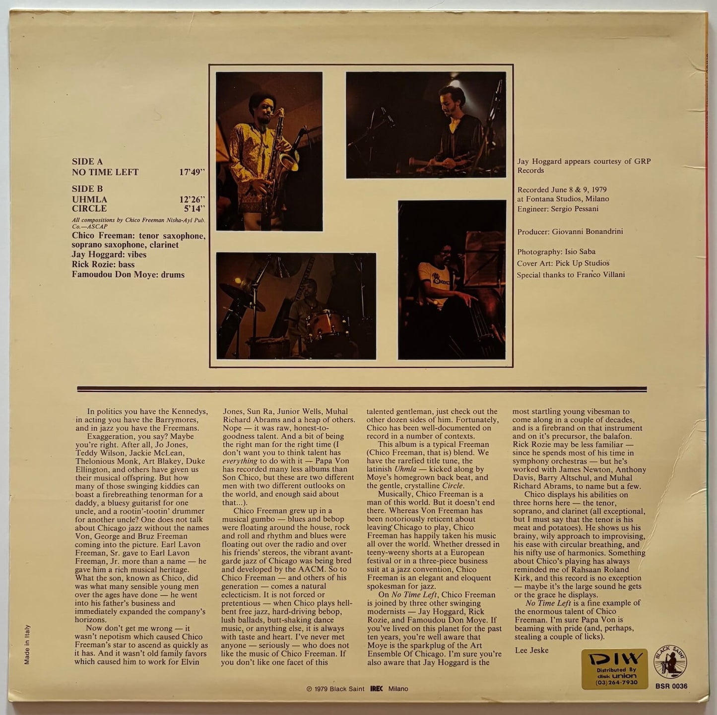 Chico Freeman Quartet - No Time Left (1979 Italian Black Saint Vinyl LP)