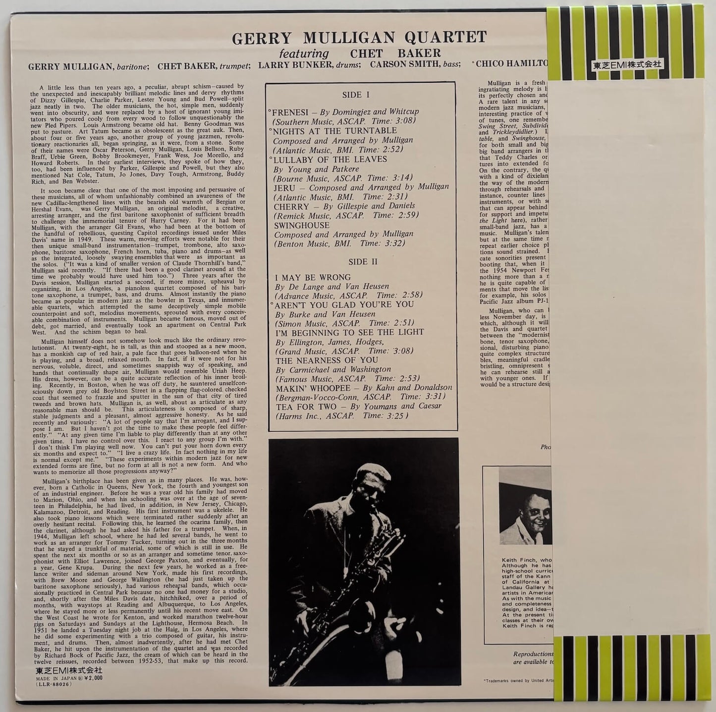 Gerry Mulligan Quartet - Pacific Jazz (1974 Japanese Liberty Vinyl LP with Obi)