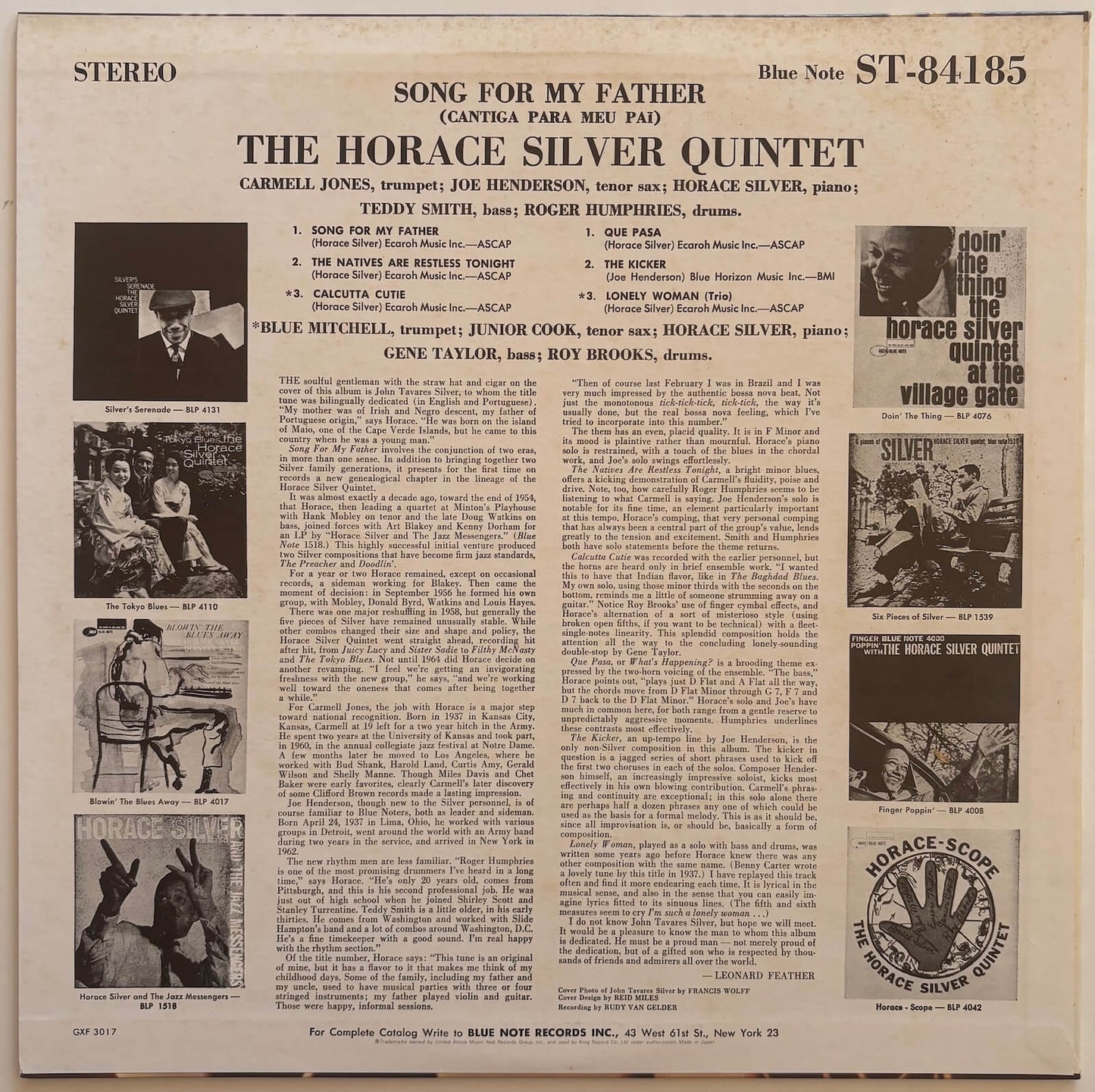 The Horace Silver Quintet - Song For My Father (1977 Japanese Blue Note Vinyl LP)