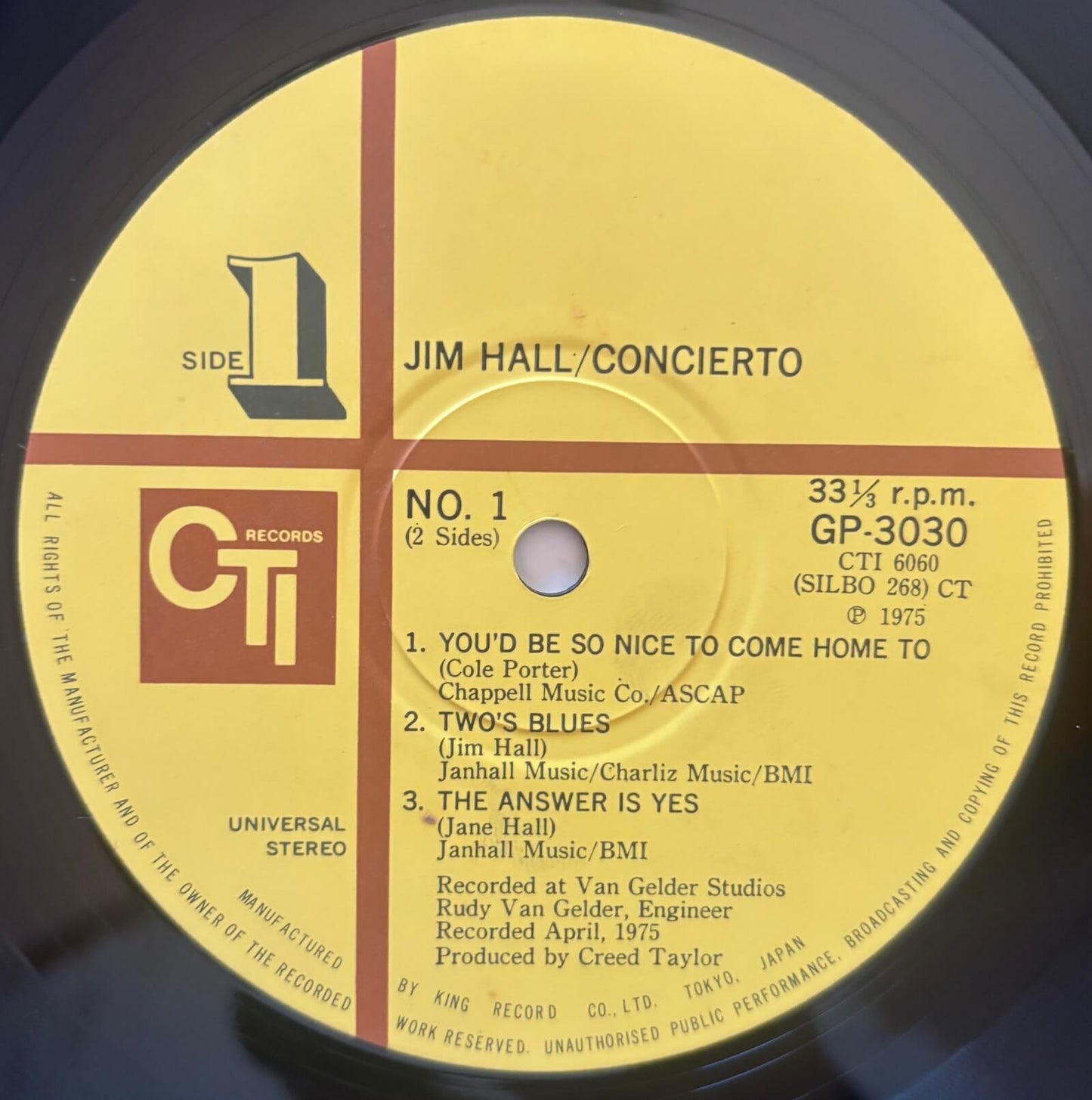 Jim Hall - Concierto (1975 Japanese CTI Gatefold Vinyl LP)