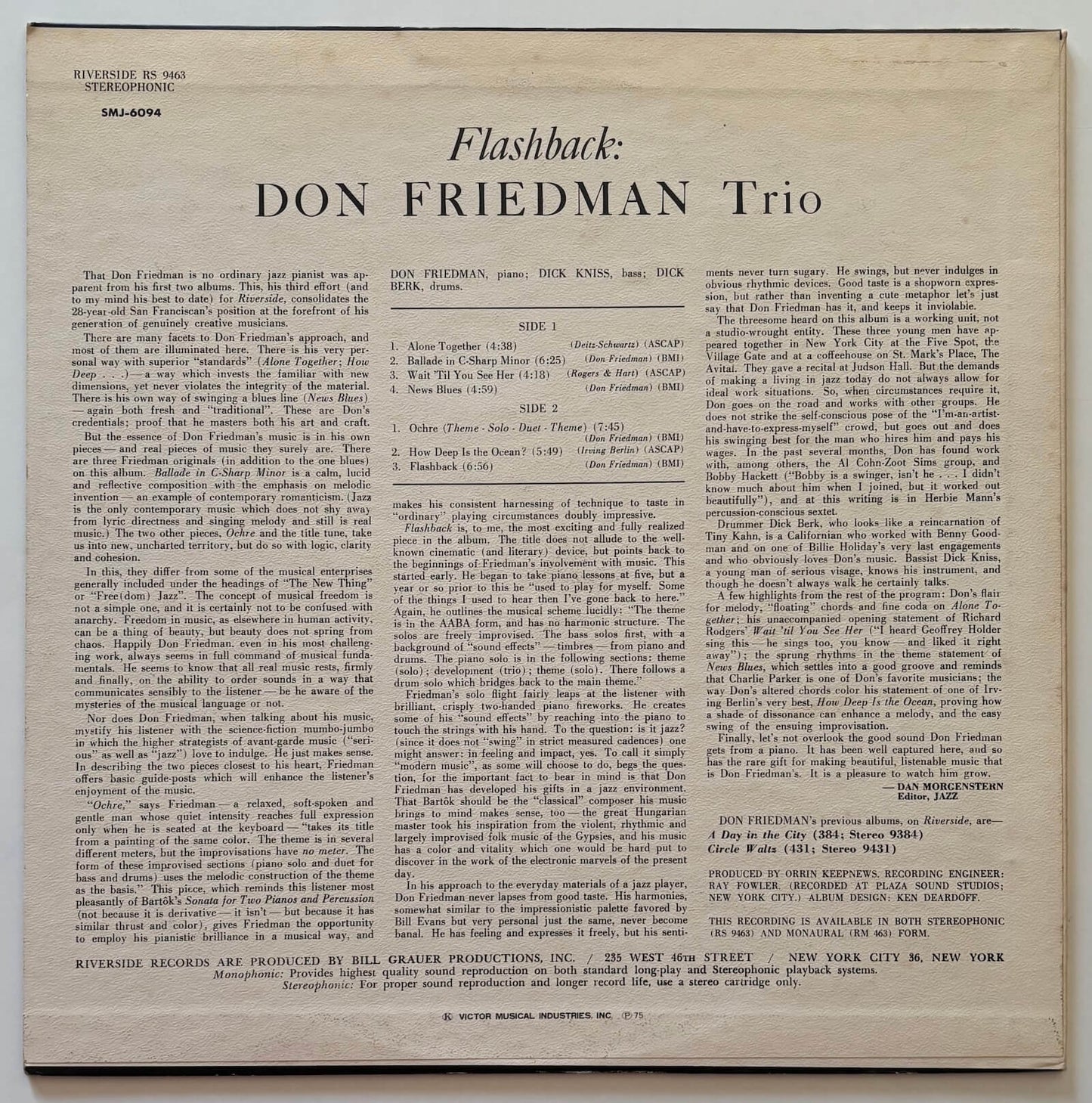 Don Friedman Trio - Flashback (1975 Japanese Riverside Stereo Vinyl LP)