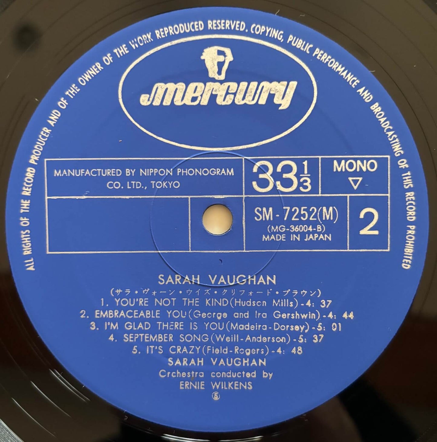 Sarah Vaughan - Sarah Vaughan (1967 Japanese Mercury Mono LP)
