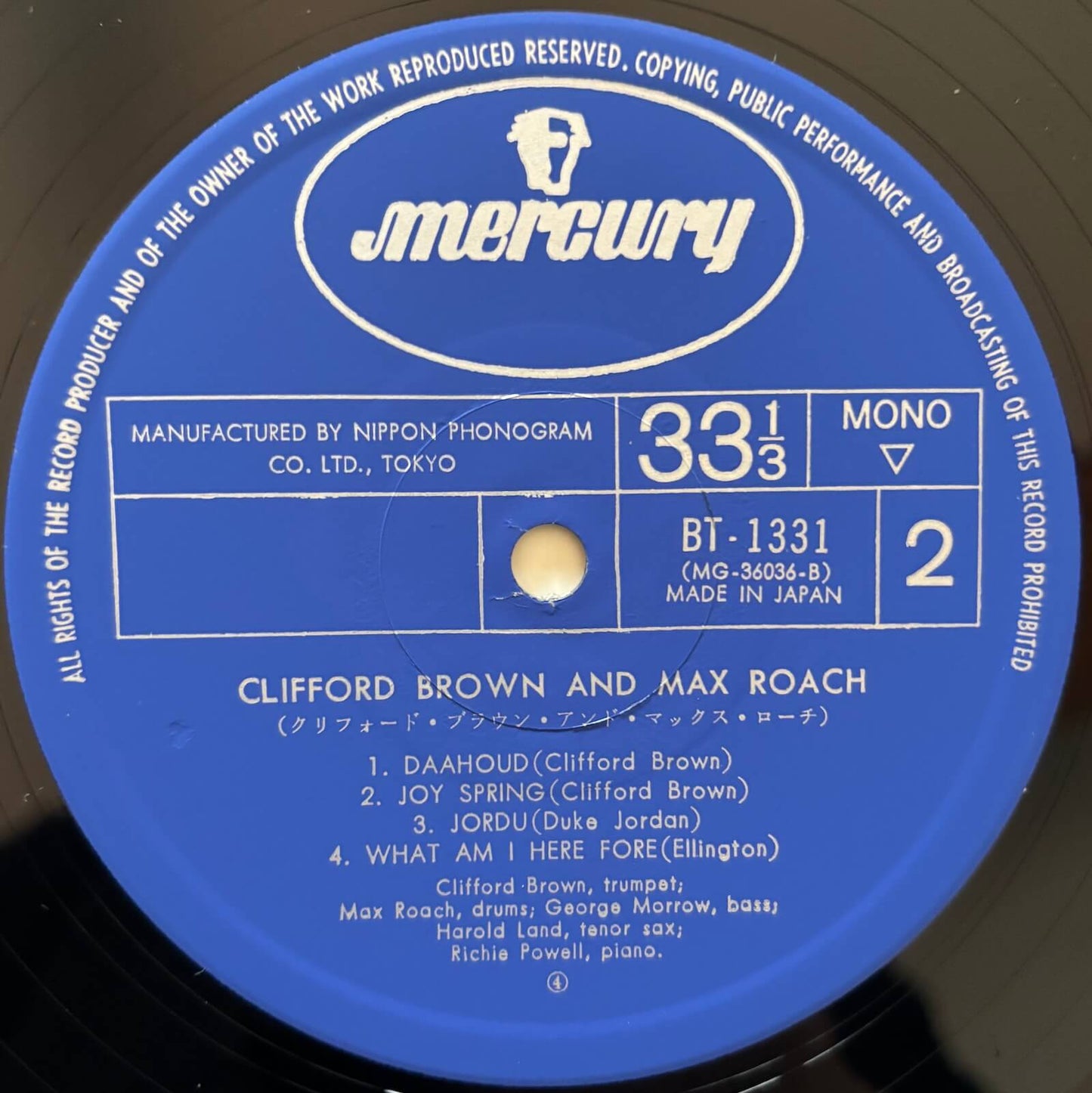 Clifford Brown and Max Roach (1974 Japanese Mercury Mono LP)