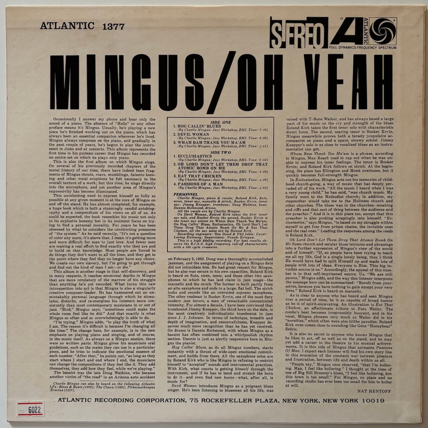 Mingus - Oh Yeah (1976 Japanese Atlantic LP) SIGNED Dannie Richmond