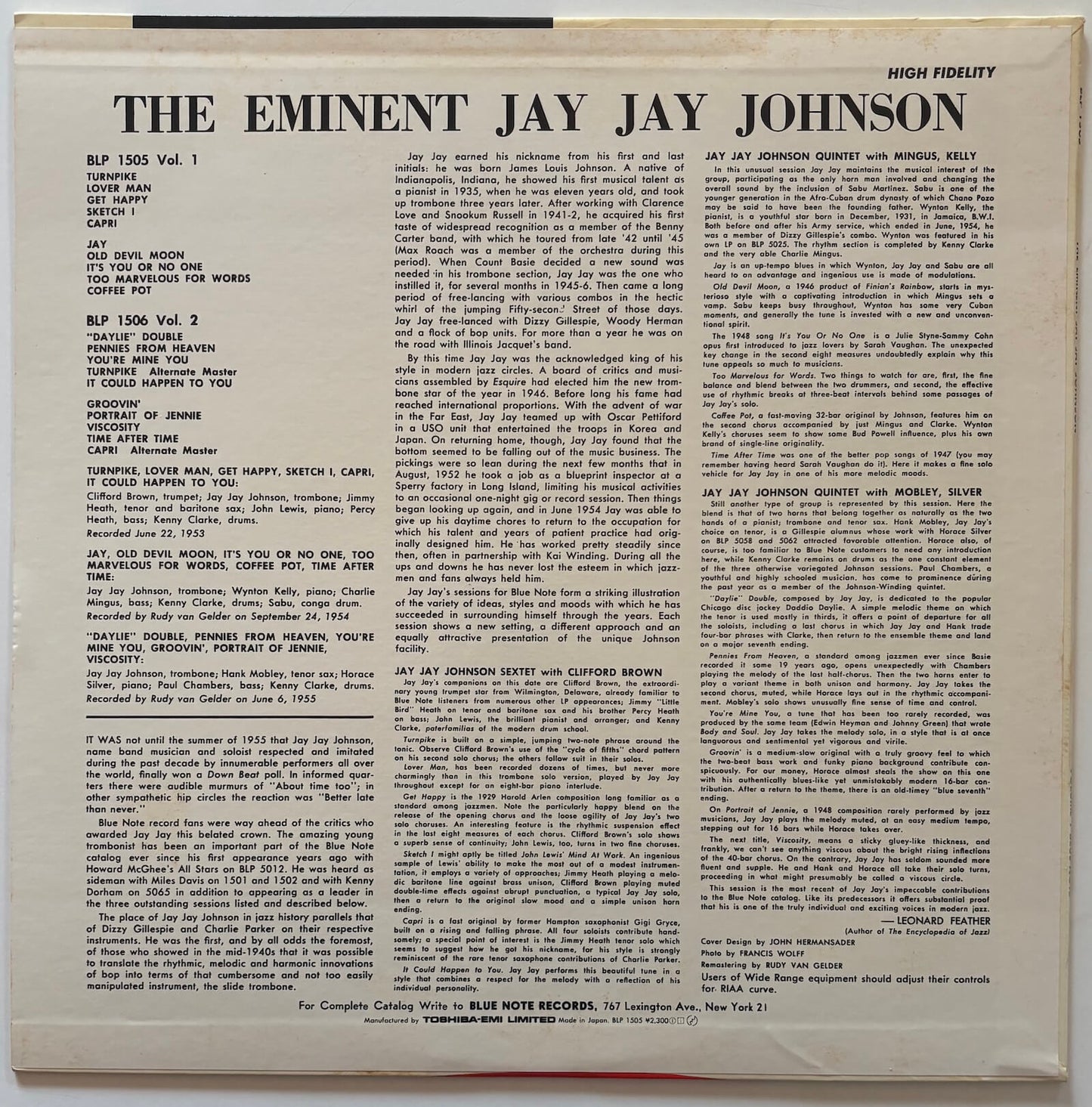 J.J. Johnson - The Eminent Jay Jay Johnson Volume 1 (1983 Japanese Blue Note Mono LP)