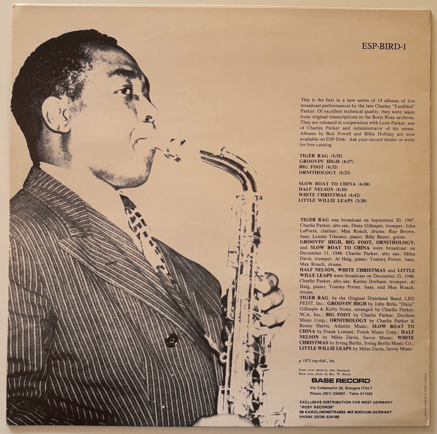 Charlie Parker - Live Performances Volume I - (1982 Italian Base Record Vinyl LP)