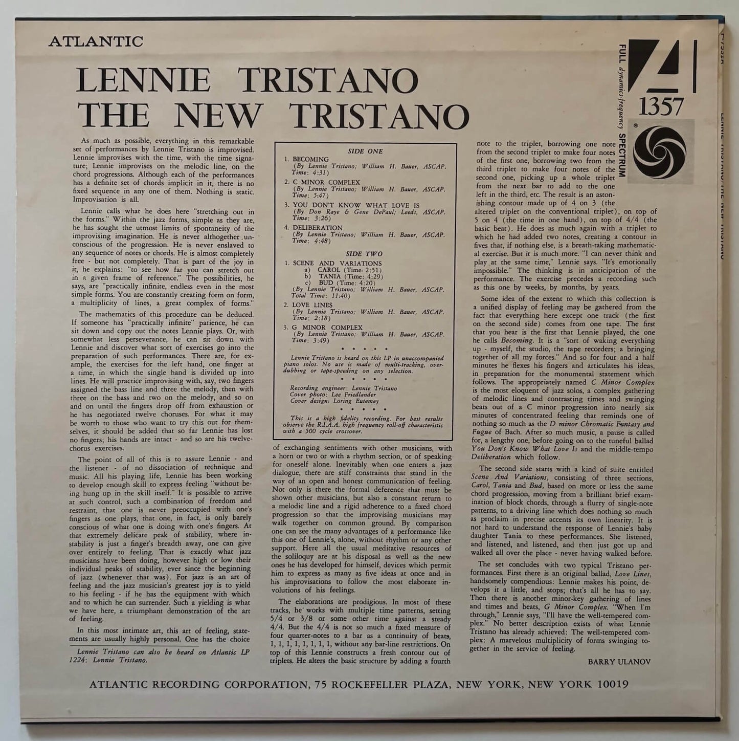Lennie Tristano - The New Tristano (1977 Japanese Atlantic Stereo LP)