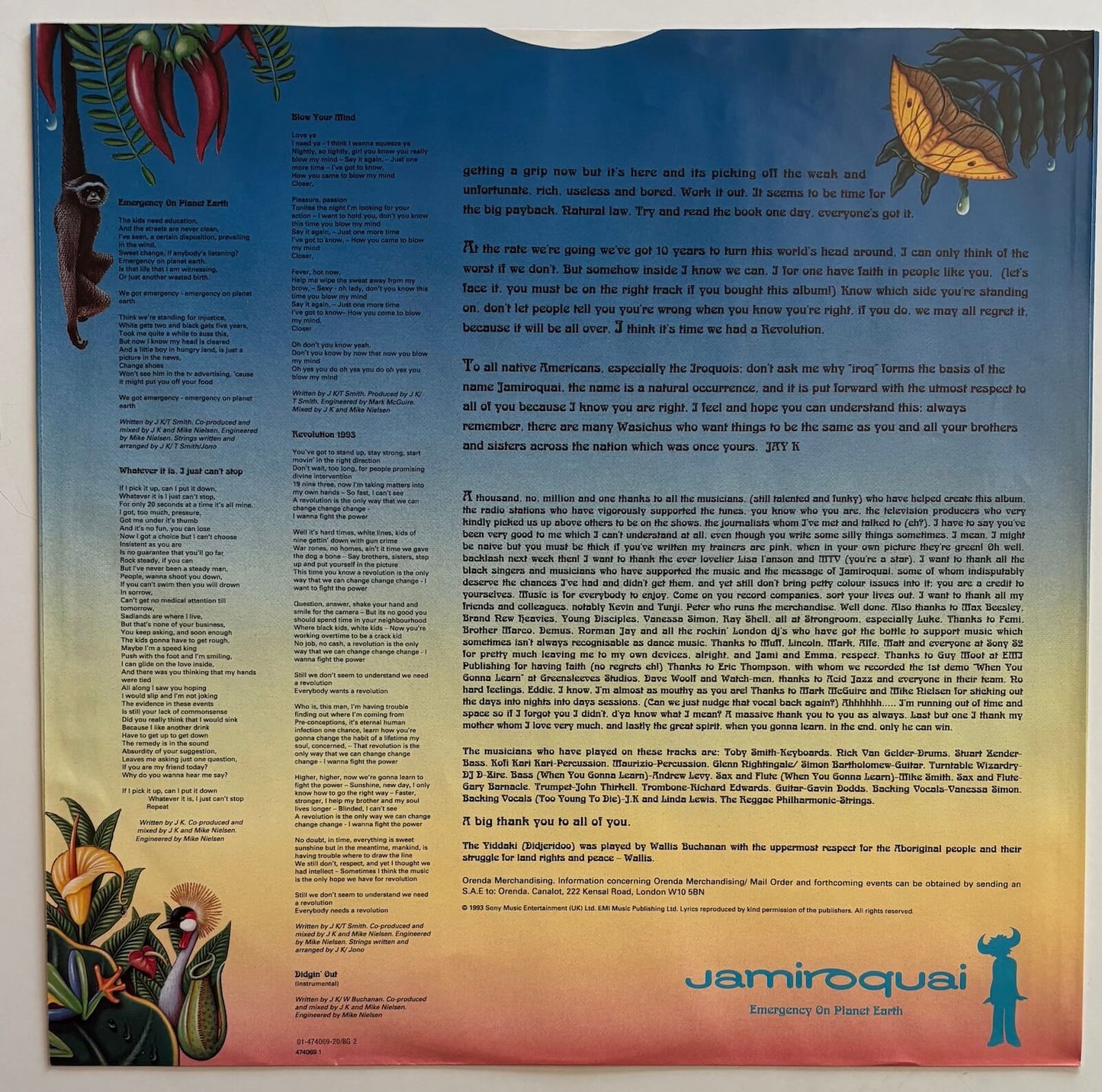 Jamiroquai - Emergency on Planet Earth (1993 UK Sony Soho Square Original 2LP)