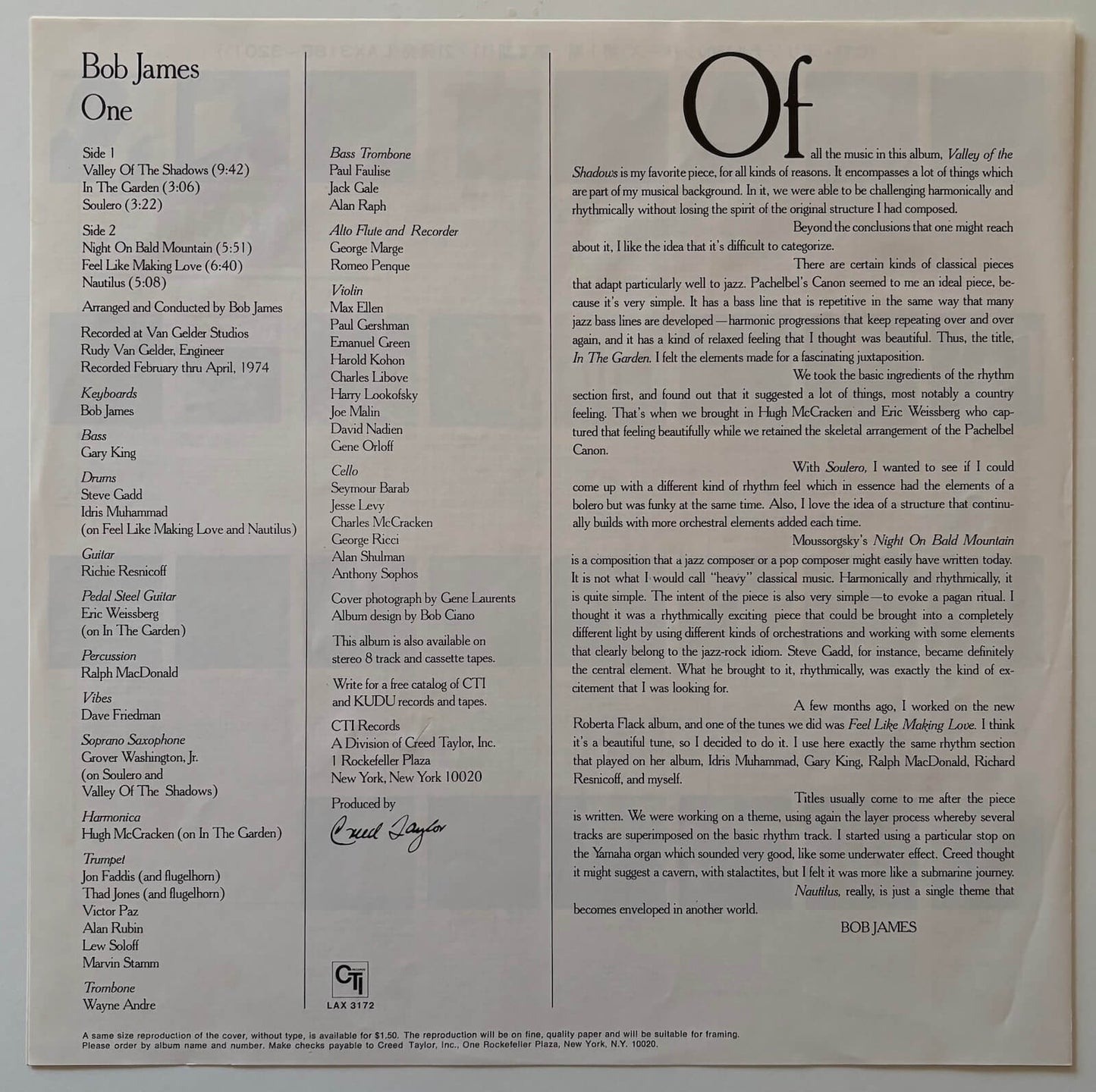 Bob James - One (1978 Japanese CTI Limited Edition Vinyl LP)