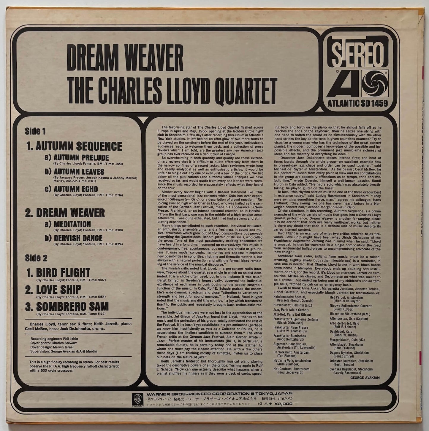The Charles Lloyd Quartet - Dream Weaver (1976 Japanese Atlantic Vinyl LP)