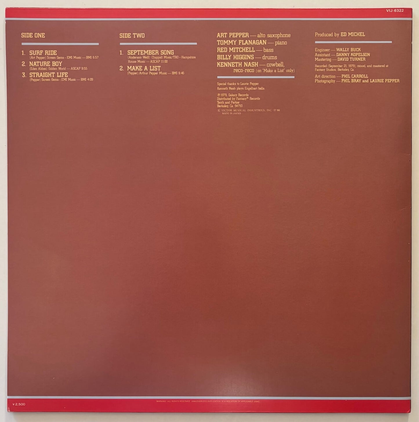 Art Pepper - Straight Life (1980 Japanese Galaxy Vinyl LP)
