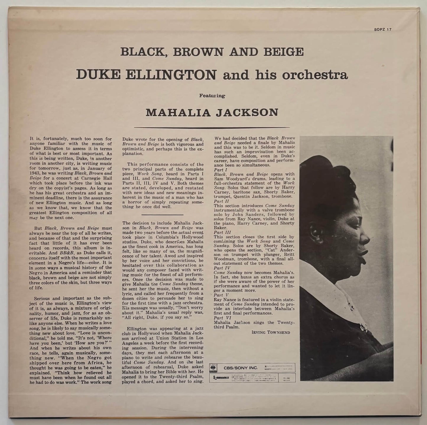 Duke Ellington & His Orchestra feat. Mahalia Jackson - Black, Brown And Beige (1973 Japanese CBS/Sony Vinyl LP)